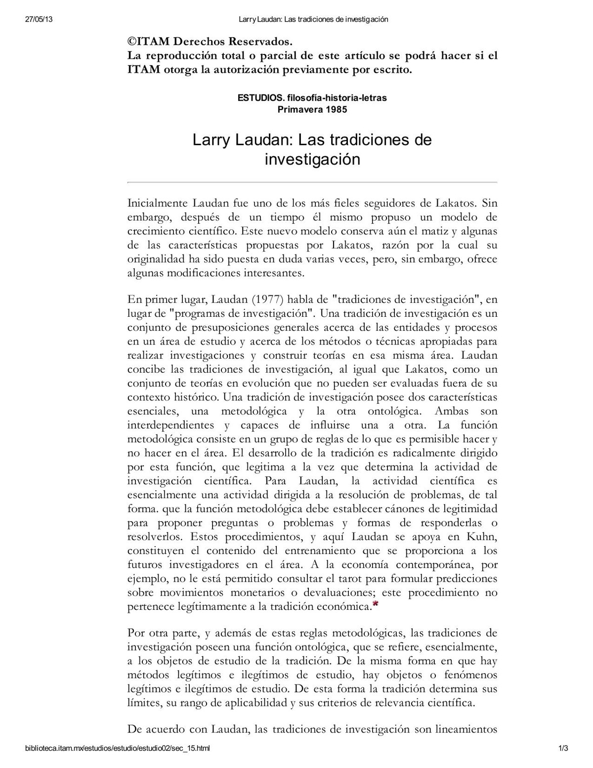 Larry Laudan Las tradiciones de investigación